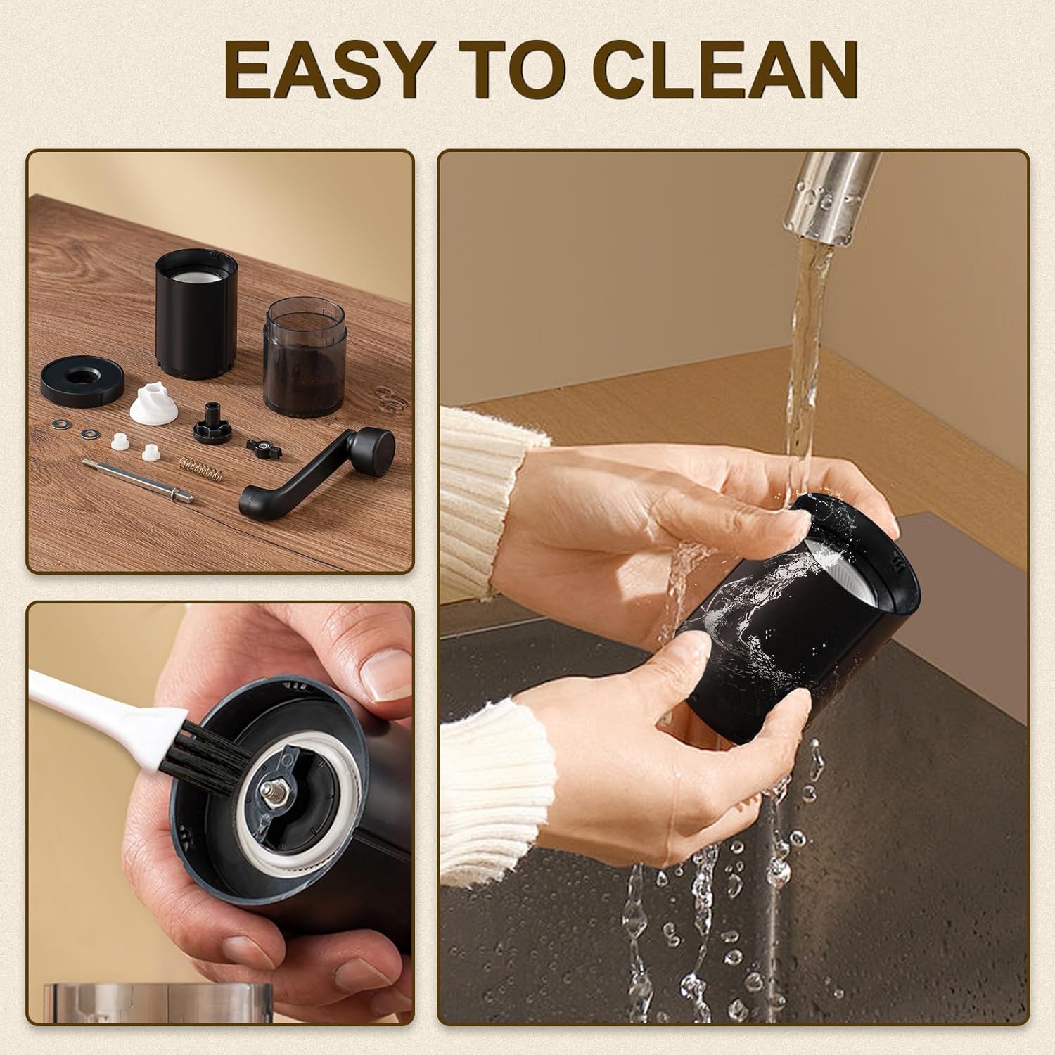 Manual Coffee Bean Grinder, Black Hand with Cleaning Brush, Portable Ceramic Detachable Espresso Grinding for Travel Home Office