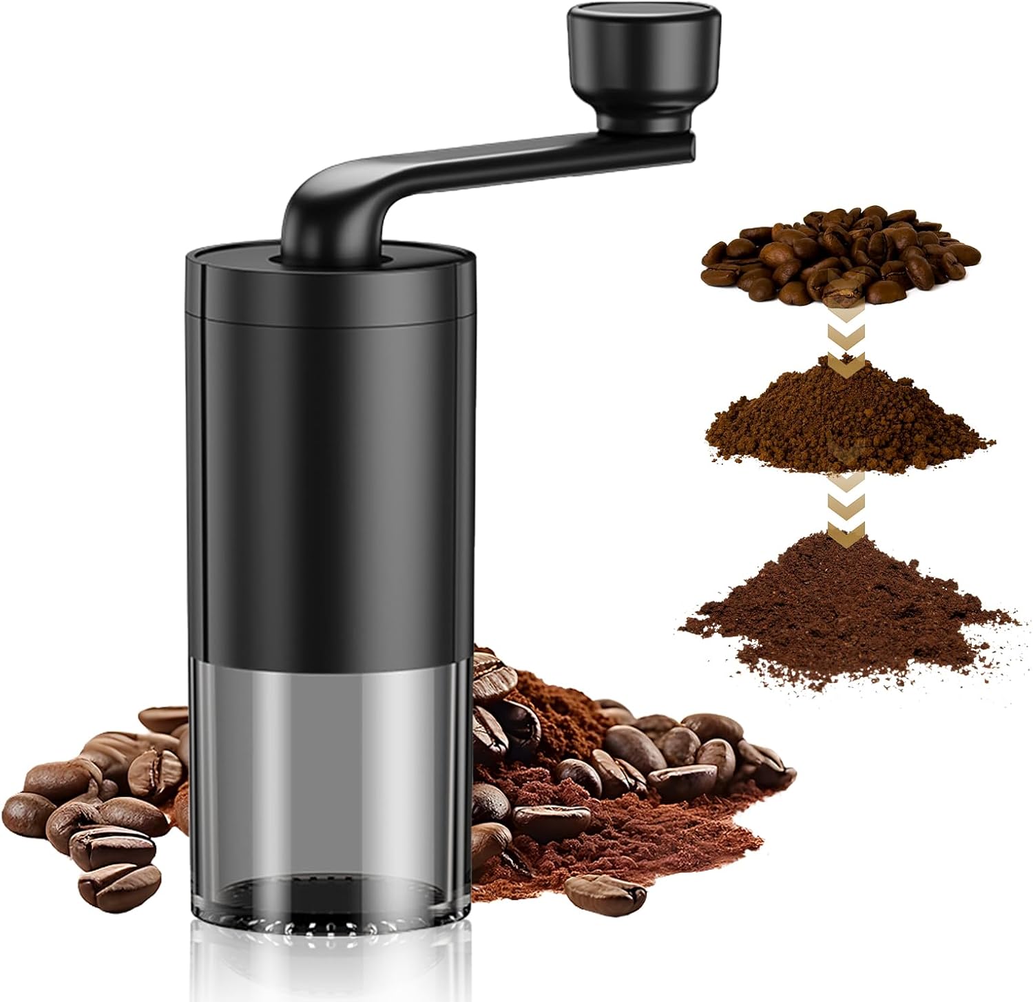 Manual Coffee Bean Grinder, Black Hand with Cleaning Brush, Portable Ceramic Detachable Espresso Grinding for Travel Home Office