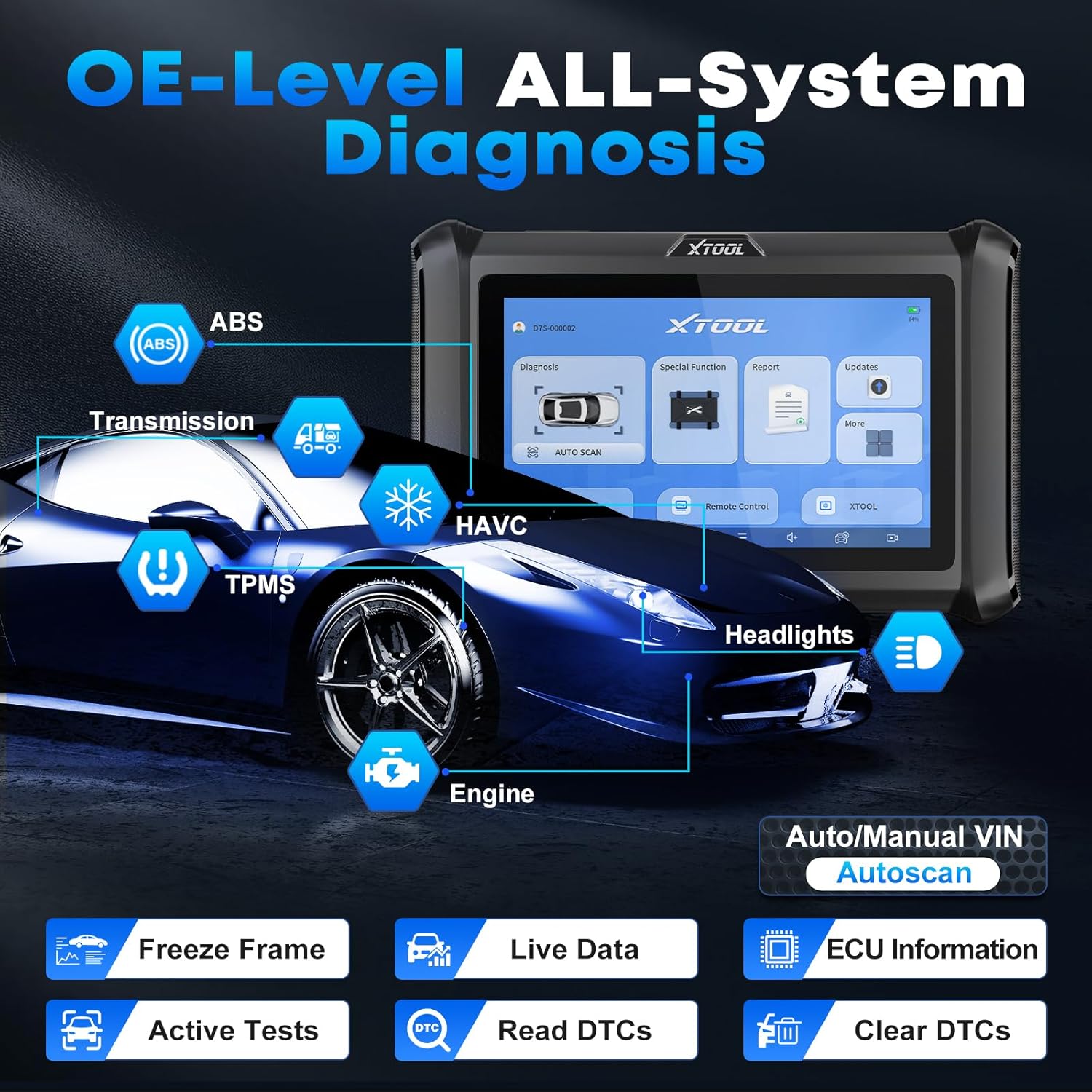 XTOOL D7S Bidirectional Scan Tool, 2025 OBD2 Scanner Diagnostic with FCA AutoAuth, All System Car Scanner, 39+ Resets, ECU Coding, PMI, Upgrade of D7, Crankshaft Relearn, CAN FD/DoIP, 3-Yr Update