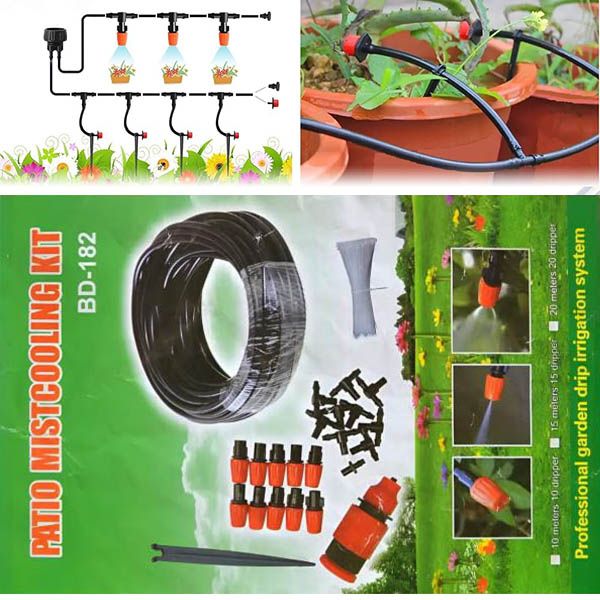 10Metres 10 Drippers Automatic Watering Irrigation System or Attached Patio Mist Cooling Kit Pipe DIY Garden Micro Drip Plant Flower Sprinkler Complete Set