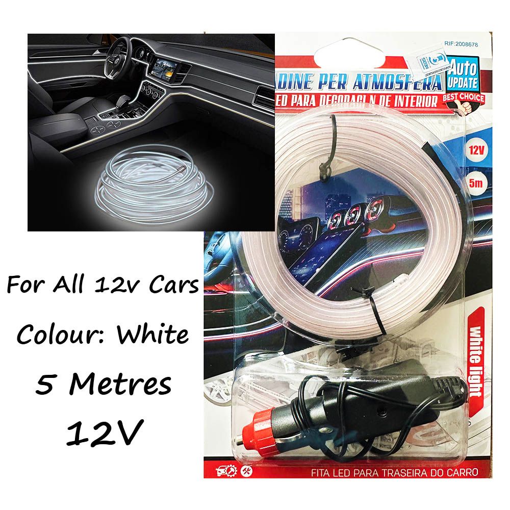 5 Metres for All Cars Dashboard Interior LED Light Glow Strip Neon Dashboard Ice White EL Wire Ambient Trim Accessories Center Console Dashboard