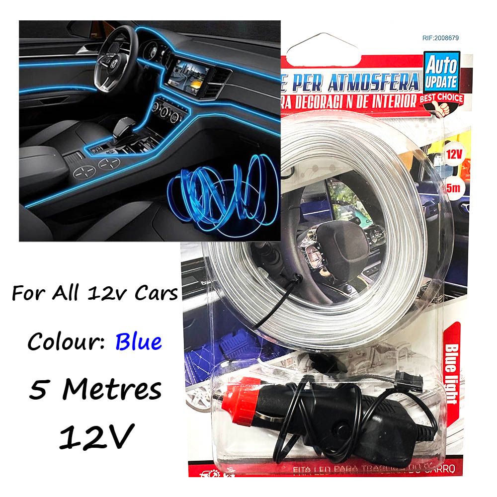5 Metres for All Cars Dashboard Interior LED Light Glow Strip Neon Dashboard Ice White EL Wire Ambient Trim Accessories Center Console Dashboard