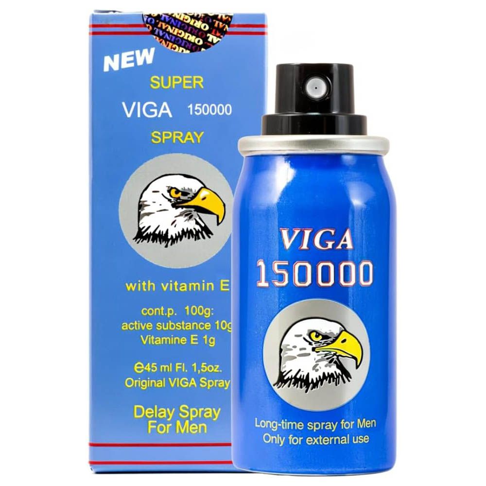 Super VIGA 150000 Blue Delay Spray for Men - Last Longer in Bed - 150 Sprays - Desensitizing for Premature Ejaculation PE - 45ml - Helps Prolong and Control Climax Lidocaine