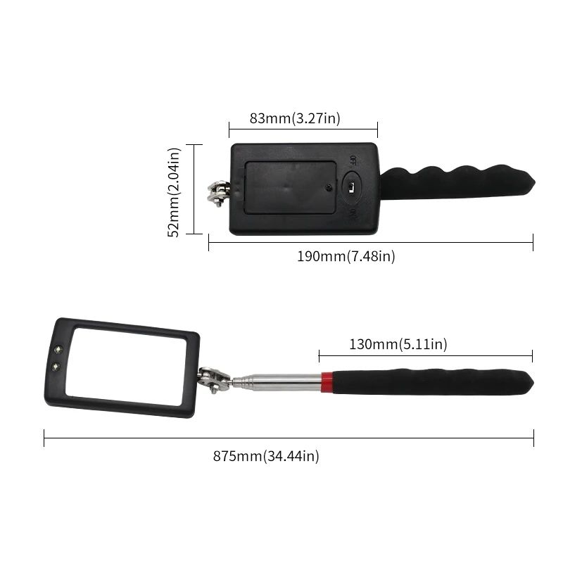 Telescoping Flexible Head Inspection Mirror Car Bottom with Light Adjustable Detection Magnification Security Checkpoint Parking Safety Vehicle Portable Mechanical Tool