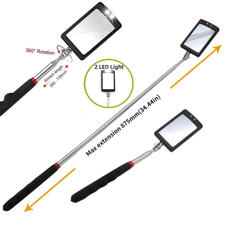 Telescoping Flexible Head Inspection Mirror Car Bottom with Light Adjustable Detection Magnification Security Checkpoint Parking Safety Vehicle Portable Mechanical Tool