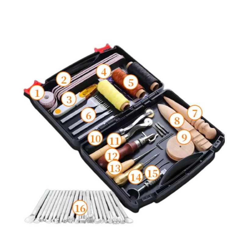 50 Pieces Leather Working Tools & Supplies + Tool Box Prong Punch Edge Beveler Wax Ropes Needles Perfect for Stitching Punching Cutting Sewing Leathercraft Making Stamping Carving Decorating