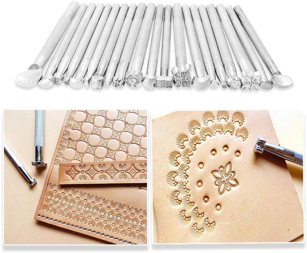 50 Pieces Leather Working Tools & Supplies + Tool Box Prong Punch Edge Beveler Wax Ropes Needles Perfect for Stitching Punching Cutting Sewing Leathercraft Making Stamping Carving Decorating