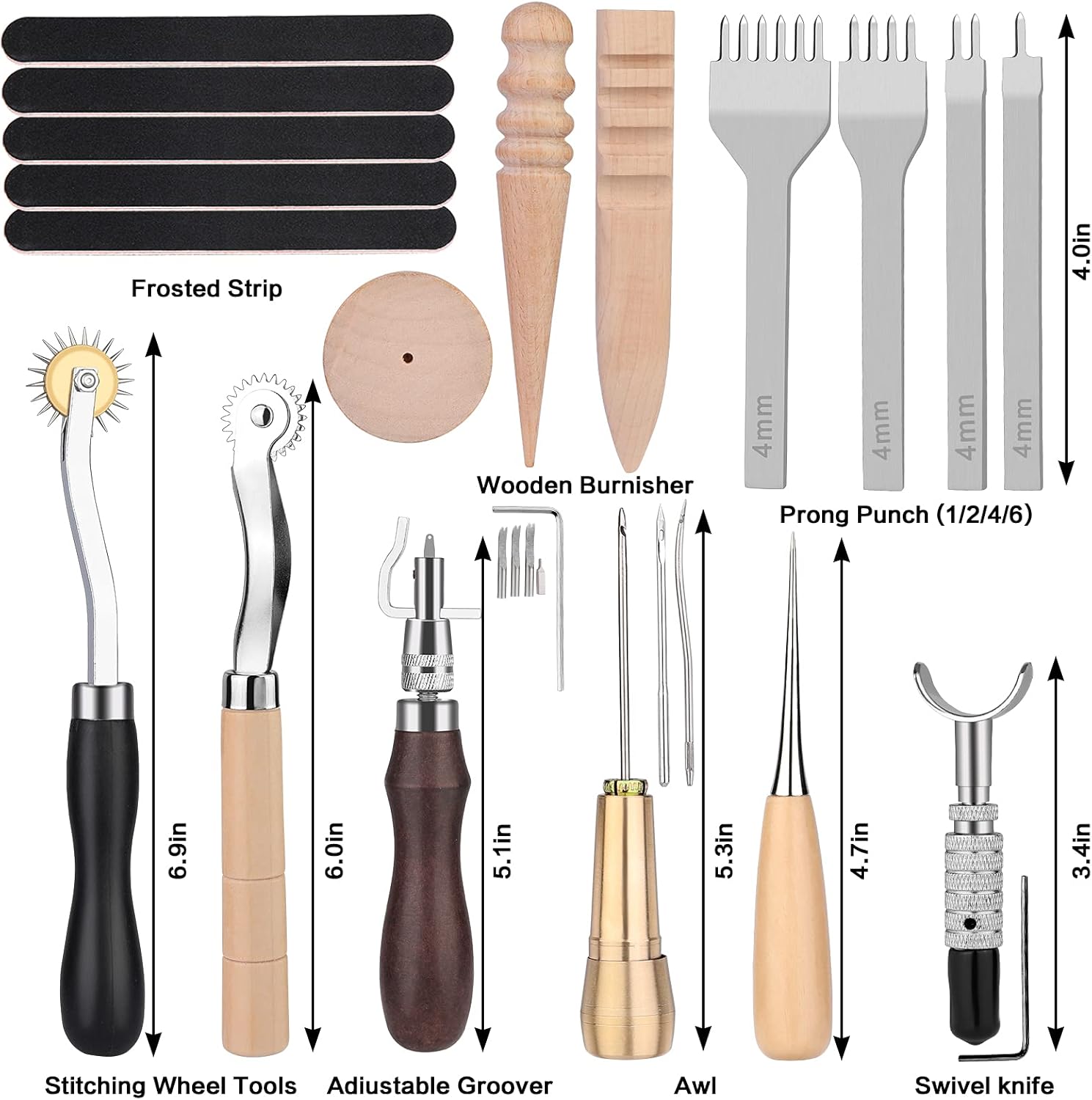50 Pieces Leather Working Tools & Supplies + Tool Box Prong Punch Edge Beveler Wax Ropes Needles Perfect for Stitching Punching Cutting Sewing Leathercraft Making Stamping Carving Decorating