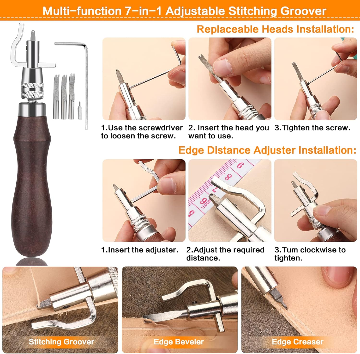 50 Pieces Leather Working Tools & Supplies + Tool Box Prong Punch Edge Beveler Wax Ropes Needles Perfect for Stitching Punching Cutting Sewing Leathercraft Making Stamping Carving Decorating
