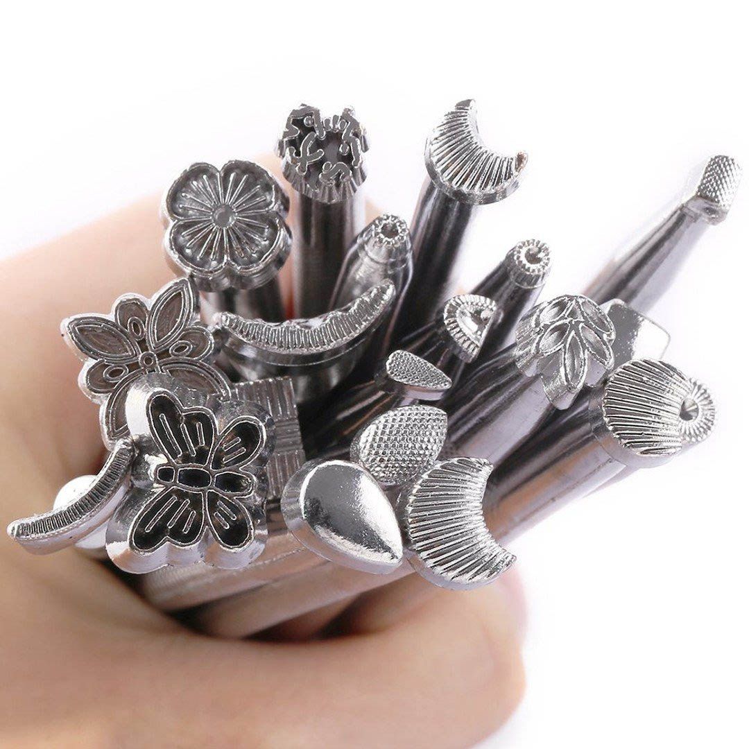 61 Pieces Leather Tools Kit with Instructions, Matting Cut, Stitching Groover, Prong Punch, Leather Working Saddle Stamps Tools for DIY Leathercraft Carving Craft Sewing  Handmade Alloy Steel