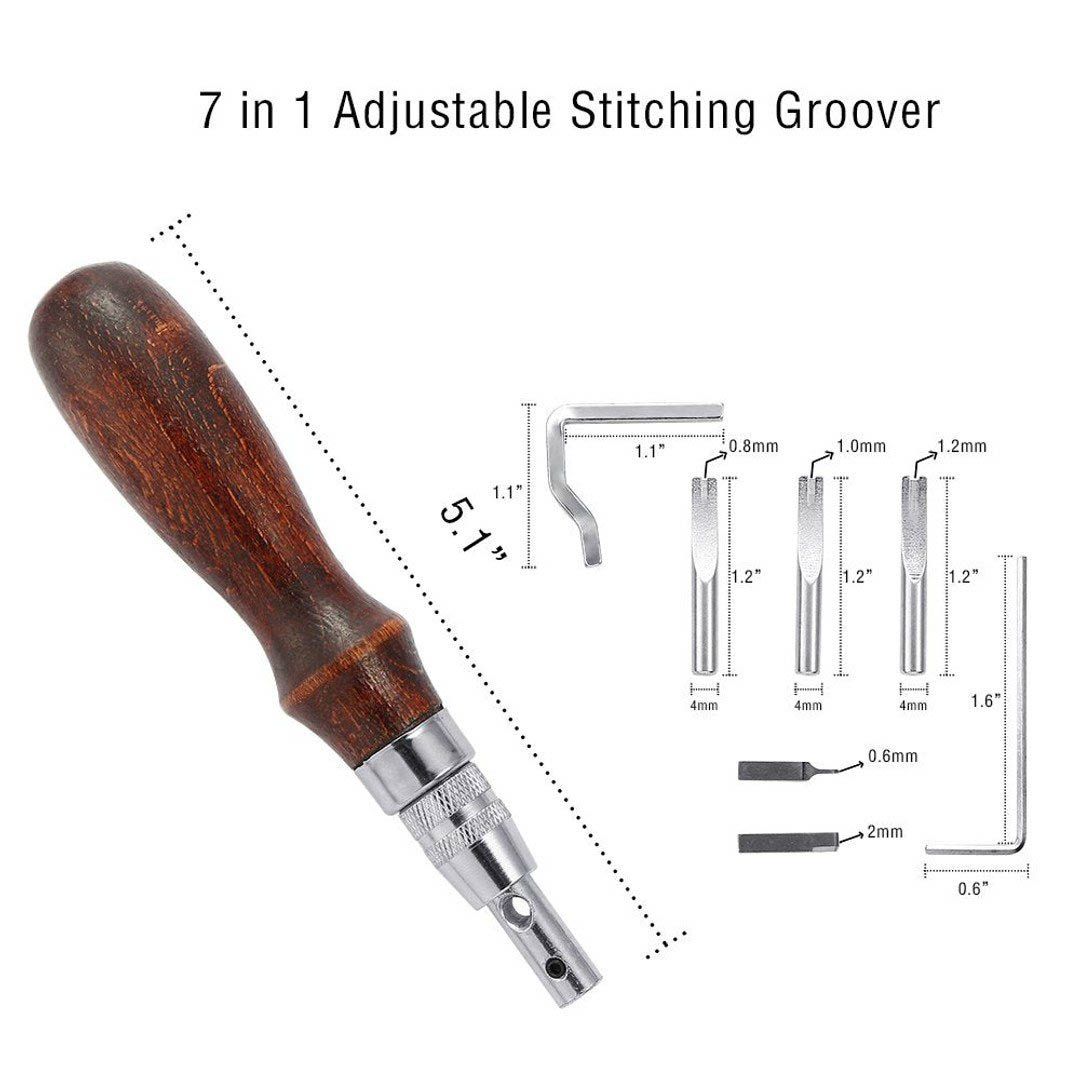 61 Pieces Leather Tools Kit with Instructions, Matting Cut, Stitching Groover, Prong Punch, Leather Working Saddle Stamps Tools for DIY Leathercraft Carving Craft Sewing  Handmade Alloy Steel