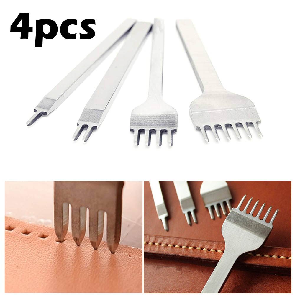 4pcs Leather Prong Punch 1/2/4/6 Professional Grade Hole White Steel Diamond Cut Lacing Stitching Chisel Punching for DIY Precision Leatherworking Craft Kits