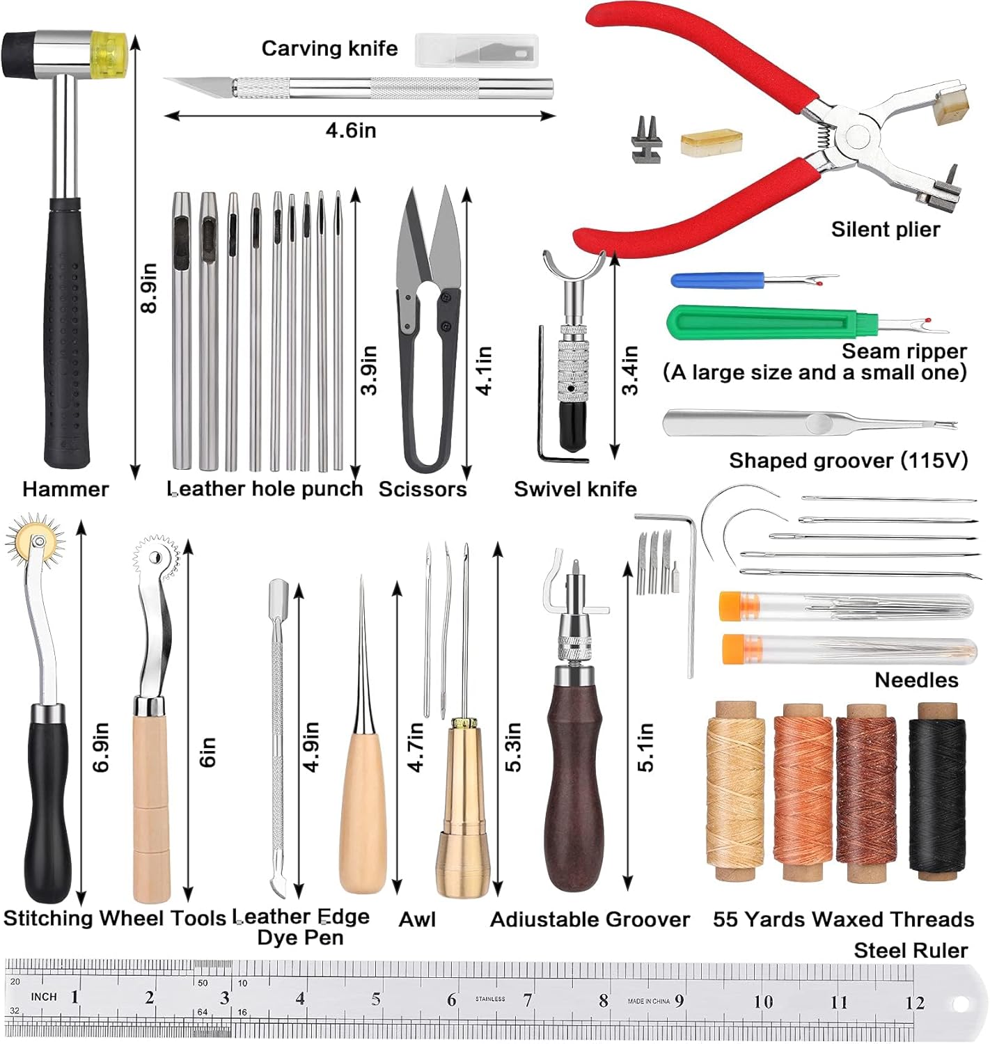 273 Pieces Ultimate Leather Working Tools and Supplies with Tool Box Cutting Mat Hammer Stamping Needles Snaps Rivets Kit Perfect for Stitching Punching Sewing Professional DIY Handmade Craft Making