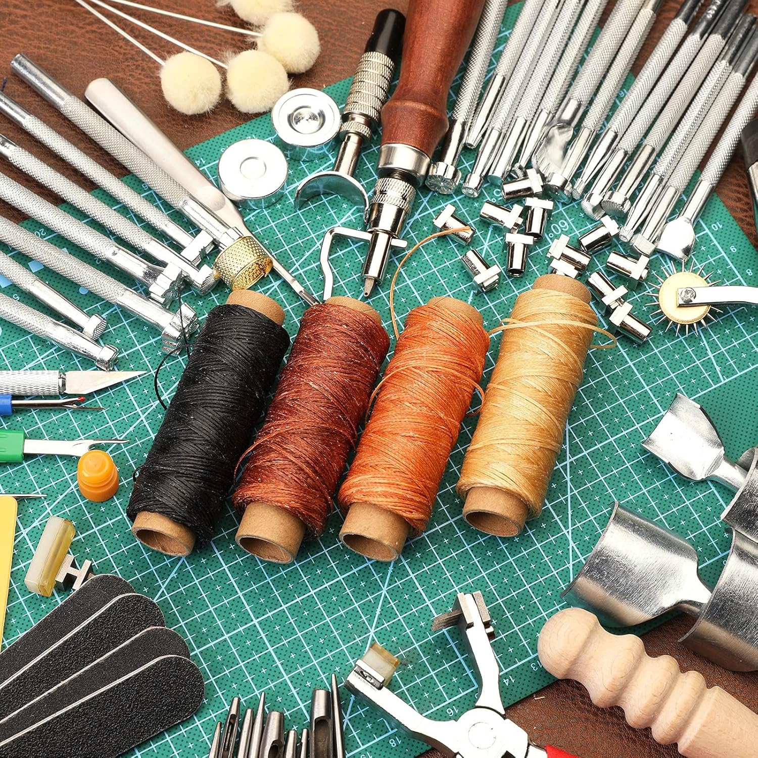273 Pieces Ultimate Leather Working Tools and Supplies with Tool Box Cutting Mat Hammer Stamping Needles Snaps Rivets Kit Perfect for Stitching Punching Sewing Professional DIY Handmade Craft Making