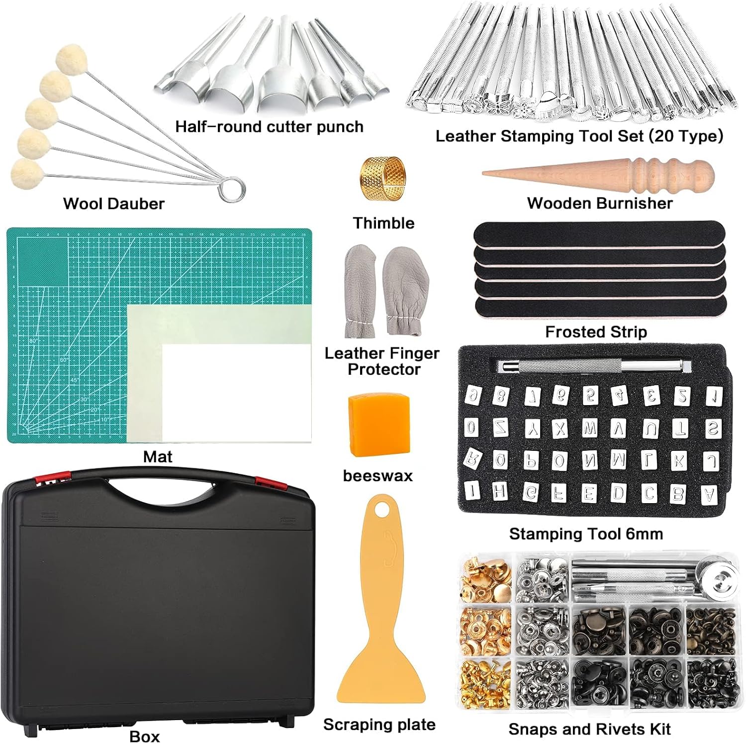 273 Pieces Ultimate Leather Working Tools and Supplies with Tool Box Cutting Mat Hammer Stamping Needles Snaps Rivets Kit Perfect for Stitching Punching Sewing Professional DIY Handmade Craft Making