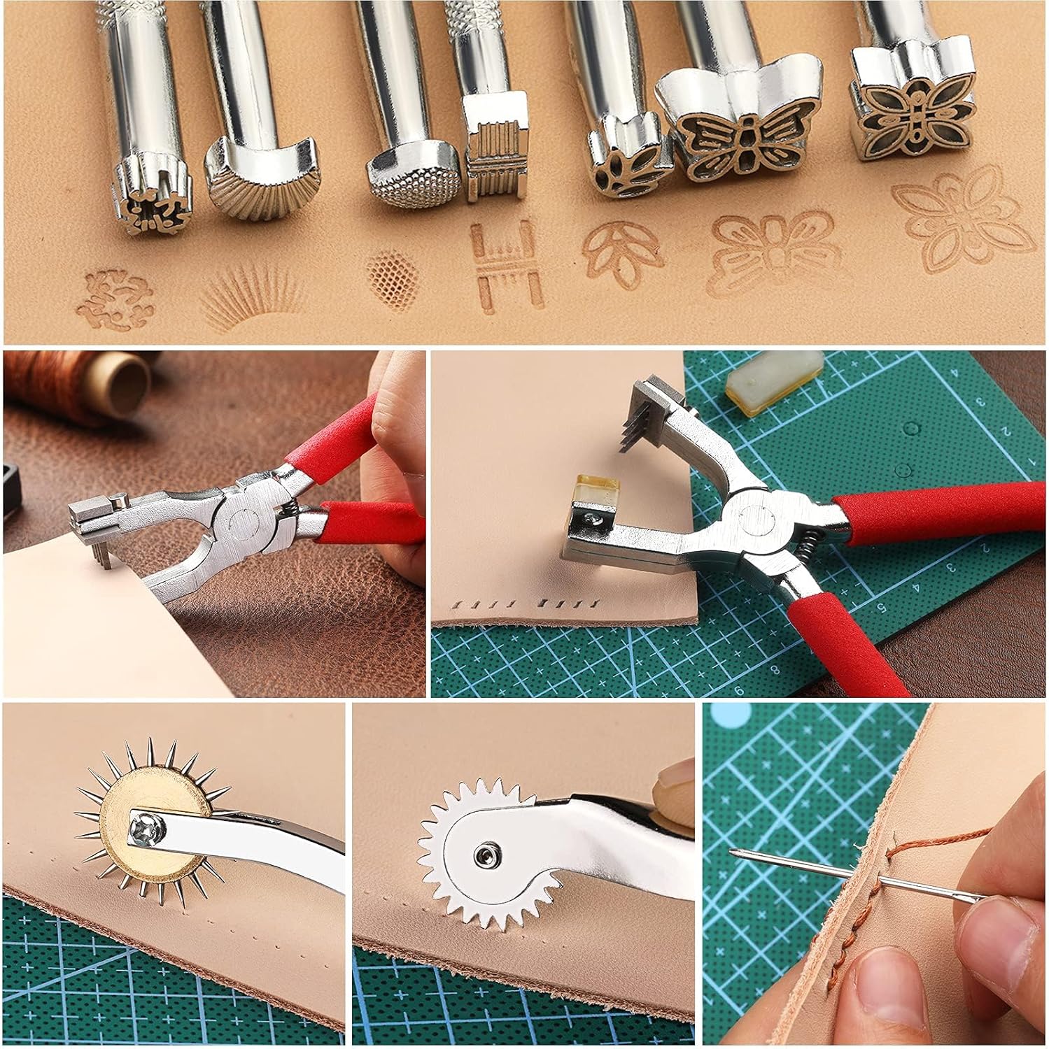 273 Pieces Ultimate Leather Working Tools and Supplies with Tool Box Cutting Mat Hammer Stamping Needles Snaps Rivets Kit Perfect for Stitching Punching Sewing Professional DIY Handmade Craft Making
