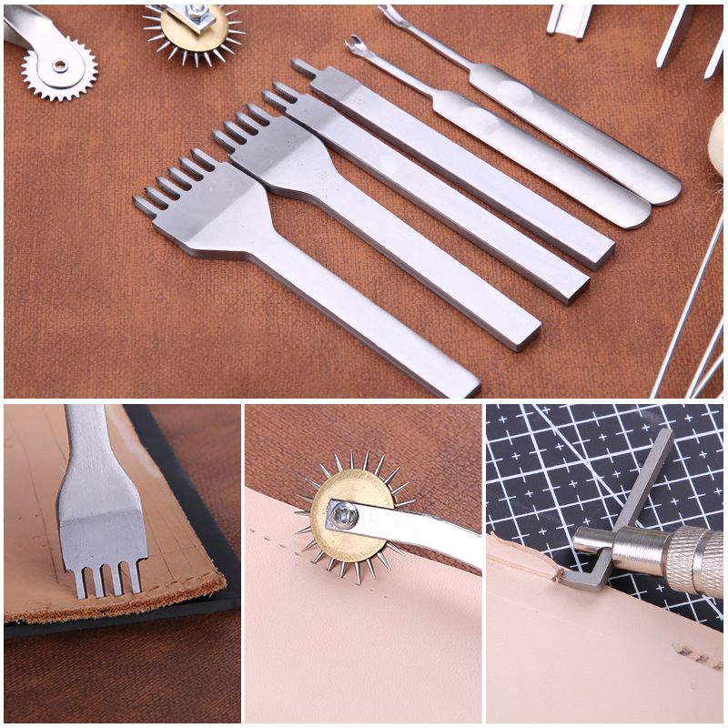 Professional LeatherCraft Tools Kit Leather Hand Sewing Repair Kit Stitching Punch Carving D.I.Y Tool Set