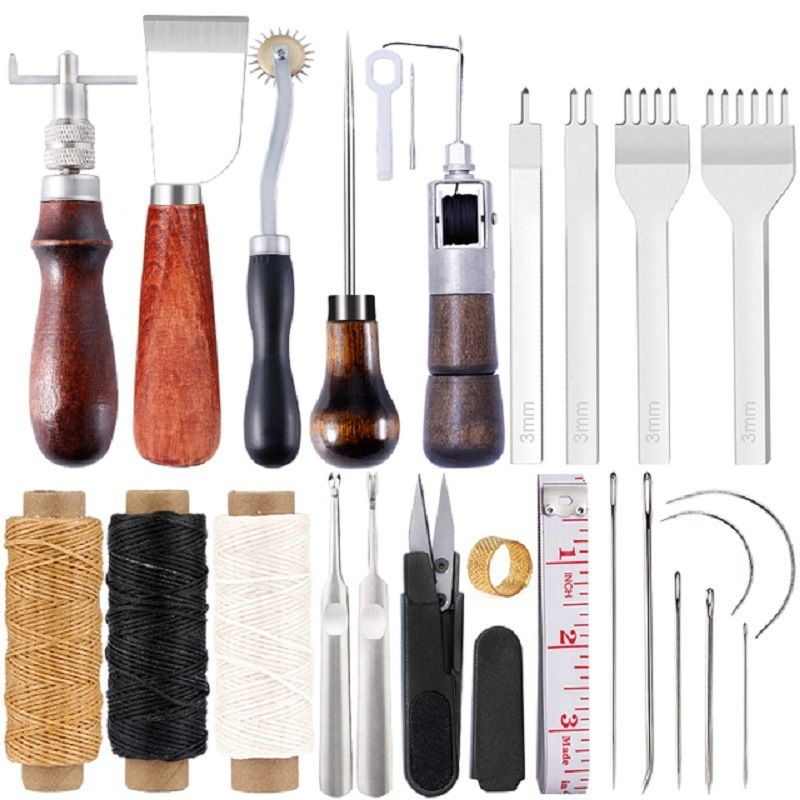 Professional LeatherCraft Tools Kit Leather Hand Sewing Repair Kit Stitching Punch Carving D.I.Y Tool Set