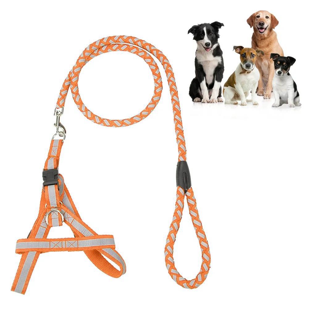 Small & Mrrdium Reflective Night Safety Dog Leash Collar Harness, Pet Halter Included Adjustable Harness With Handle. Excellent for Training, Walking, Hiking Leashes for Dogs, Cats, and Pets Reflector