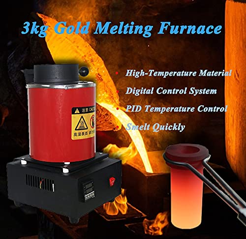 2KG Gold Melting Furnace 1100° C(2012 ℉) Automatic Digital Melting Furnace Machine with Graphite Crucible for Precious Metals Gold Silver Jewelry,1400W - Ideal For Professional Use