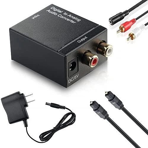 Digital to Analog Audio Converter + Toslink SPDIF Optical Cable To Analogue Stereo Audio L/R 2RCA Adapter