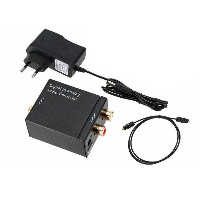 Digital to Analog Audio Converter + Toslink SPDIF Optical Cable To Analogue Stereo Audio L/R 2RCA Adapter