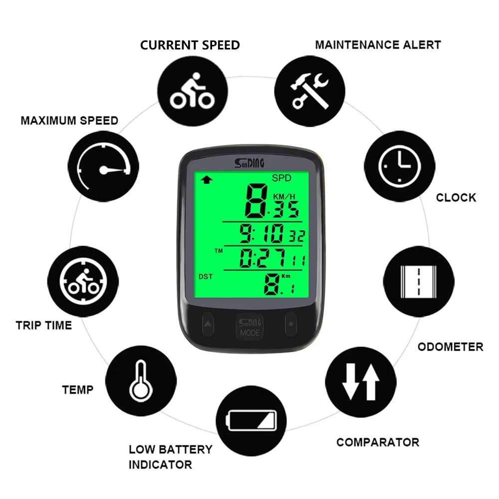 Speedometer Wired Cycling Computer Waterproof Bicycle Odometer Digital LCD Display Speed Calorie Test Bike SD-563A Mileage Backlight Stopwatch