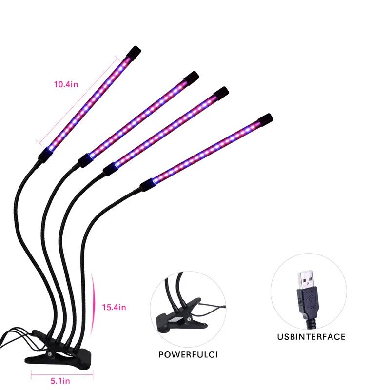 4 Head LED Growing Light with Stand for Indoor Plants Full Spectrum Plant Grow Lamp Indoor with Clip, with 6/12/16H Auto Timer, 3 Switch Modes for Seedlings and Succulents
