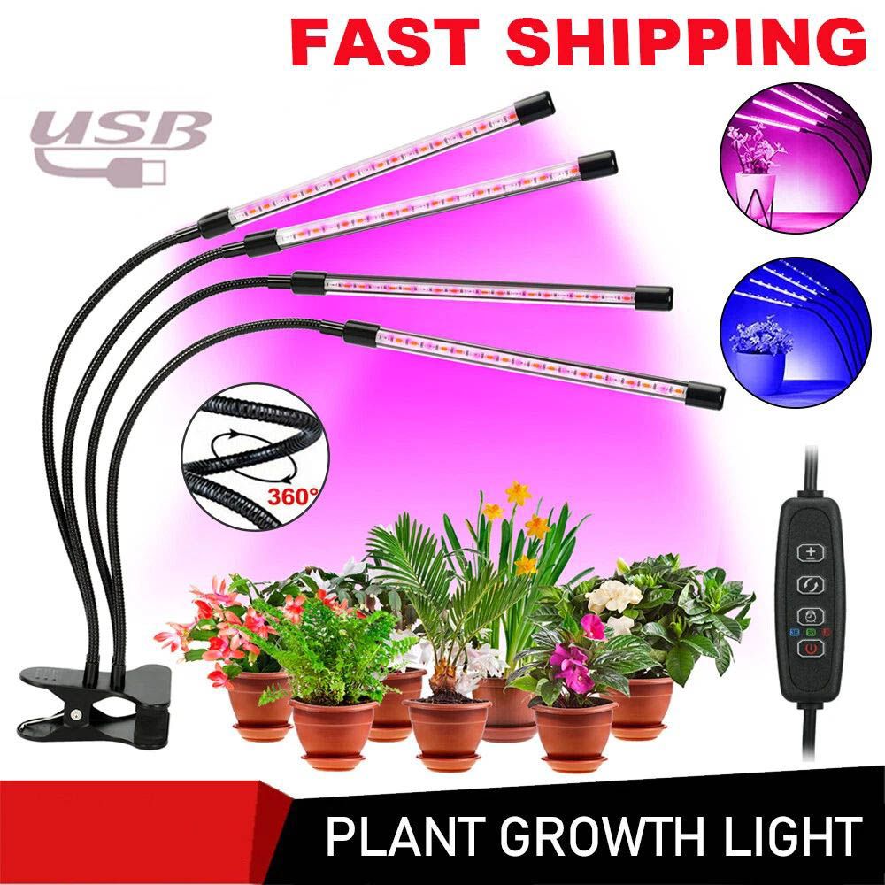 4 Head LED Growing Light with Stand for Indoor Plants Full Spectrum Plant Grow Lamp Indoor with Clip, with 6/12/16H Auto Timer, 3 Switch Modes for Seedlings and Succulents