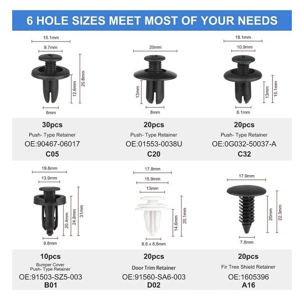 120PCS Car Body Clips & Plastic Rivets - 6 Popular Sizes, Fits Bumpers, Fenders & Most Models, Ideal for Body Fixing & Replacement Auto Fastener Clip Mixed Push Retainer Pin Rivet Door Trim Panel Fast