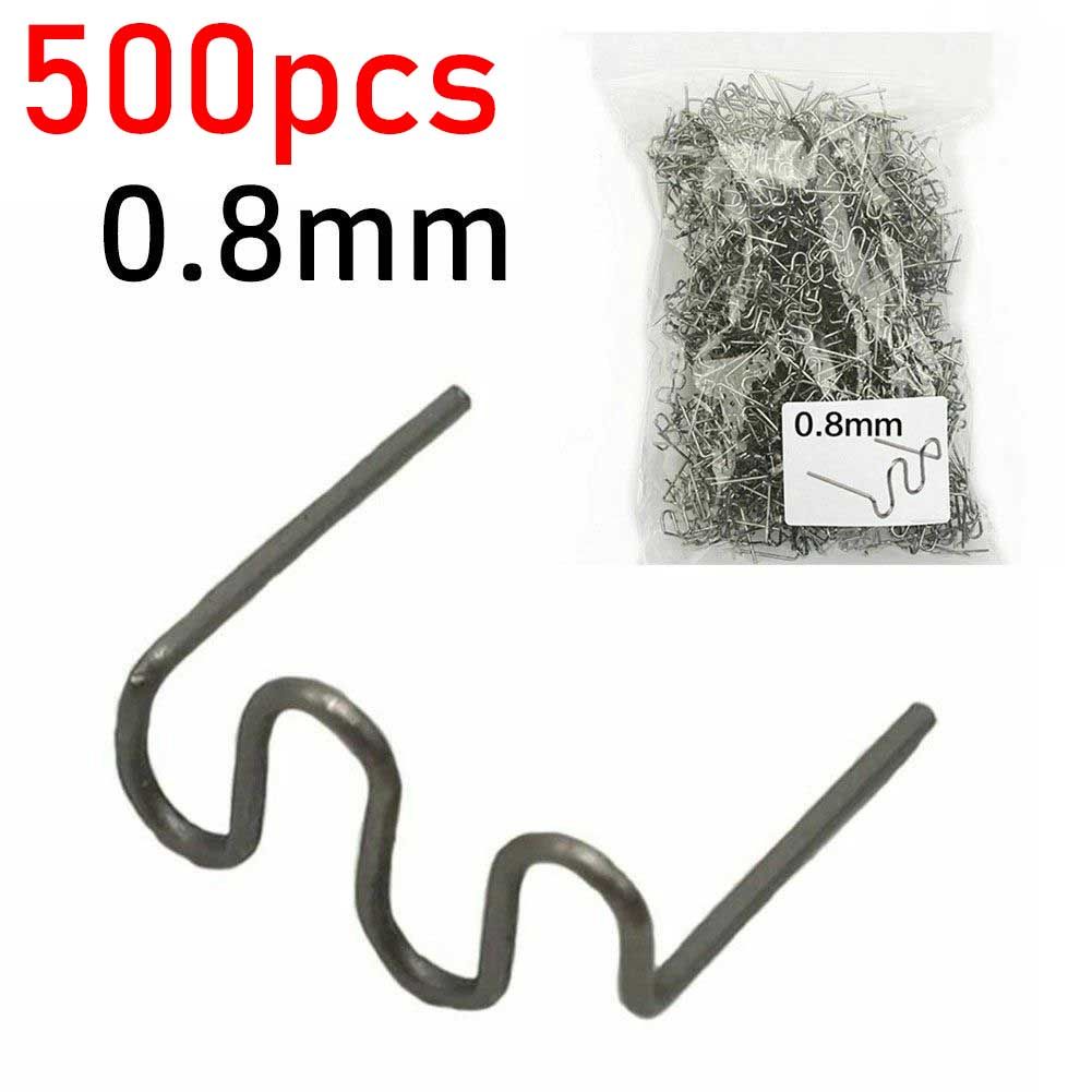 500Pcs Hot S-Wave Staples For Car Bumper Fender Welder Stapler Plastic Crack Repair Welding Machine Dashboards Lamp Holders Daily Plastics Stitching Damaged Bumper Rings Joiners Clips 0.8mm