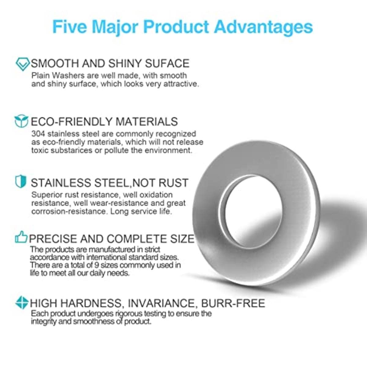 360pcs Flat Washers Stainless Steel Sealing Solid Gasket Washer Kit M2 M2.5 M3 M4 M5 M6 M8 M10 Sump Plug Oil For Home Workshop General Repair Seal Ring Silver Colour Set