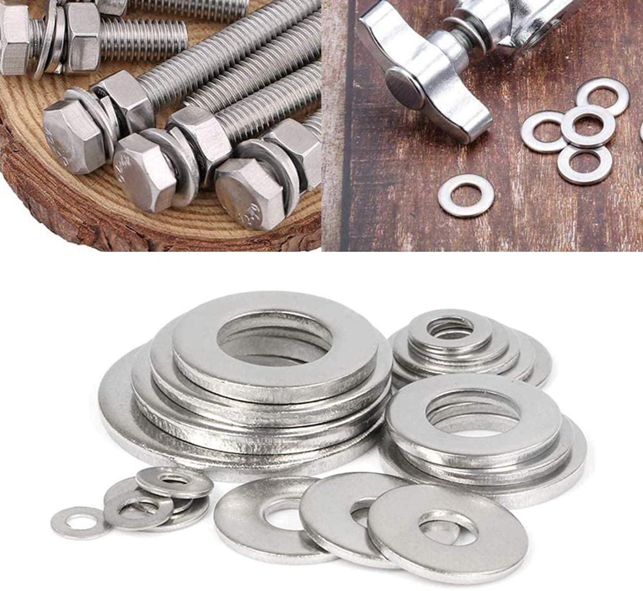 360pcs Flat Washers Stainless Steel Sealing Solid Gasket Washer Kit M2 M2.5 M3 M4 M5 M6 M8 M10 Sump Plug Oil For Home Workshop General Repair Seal Ring Silver Colour Set