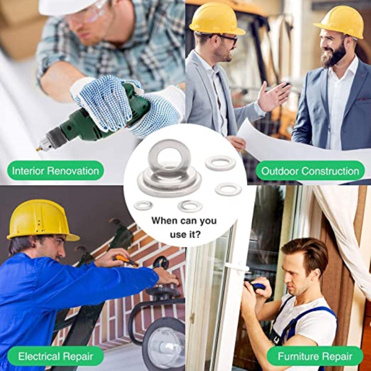 360pcs Flat Washers Stainless Steel Sealing Solid Gasket Washer Kit M2 M2.5 M3 M4 M5 M6 M8 M10 Sump Plug Oil For Home Workshop General Repair Seal Ring Silver Colour Set