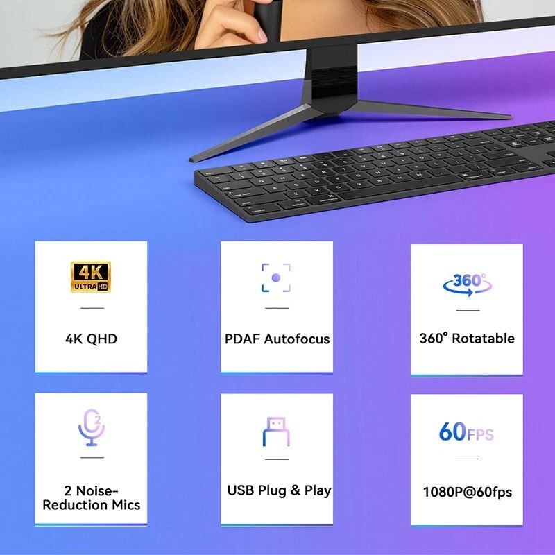 EMEET 4K Ultra HD Webcam C60E Web Smartcam USB Computer Camera DAF Autofocus, Dual Noise-Cancelling Mics, 73° FOV, Auto Light Correction, Privacy Cover for High-End Business Meetings/ Live Streaming