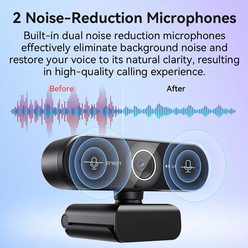 EMEET 4K Ultra HD Webcam C60E Web Smartcam USB Computer Camera DAF Autofocus, Dual Noise-Cancelling Mics, 73° FOV, Auto Light Correction, Privacy Cover for High-End Business Meetings/ Live Streaming