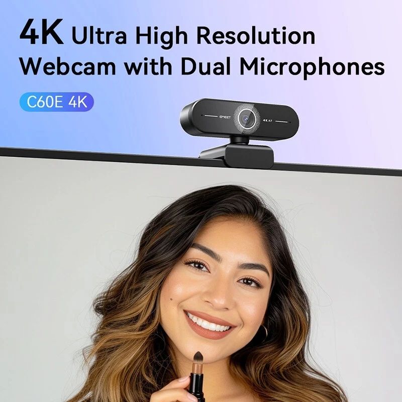 EMEET 4K Ultra HD Webcam C60E Web Smartcam USB Computer Camera DAF Autofocus, Dual Noise-Cancelling Mics, 73° FOV, Auto Light Correction, Privacy Cover for High-End Business Meetings/ Live Streaming