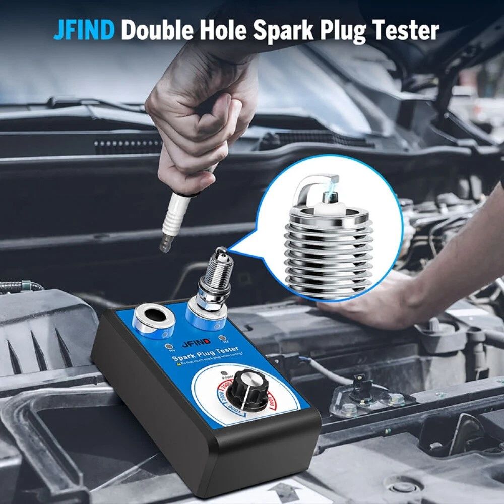 JFIND 12V Car Spark Plug Tester Detector Professional Diagnostic Tool Ignition Analyzer Dual Hole UK 220V to 12V Double Testing Automotive Motorcycle JF109