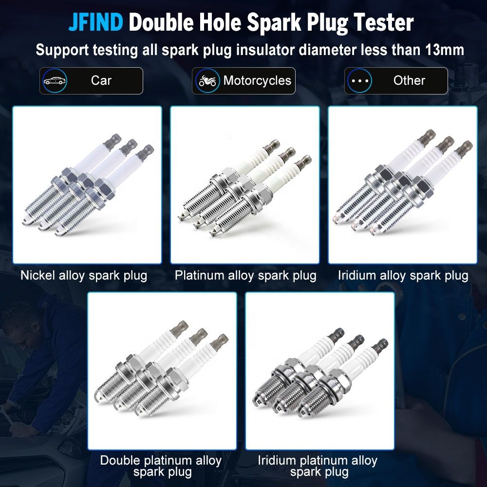 JFIND 12V Car Spark Plug Tester Detector Professional Diagnostic Tool Ignition Analyzer Dual Hole UK 220V to 12V Double Testing Automotive Motorcycle JF109