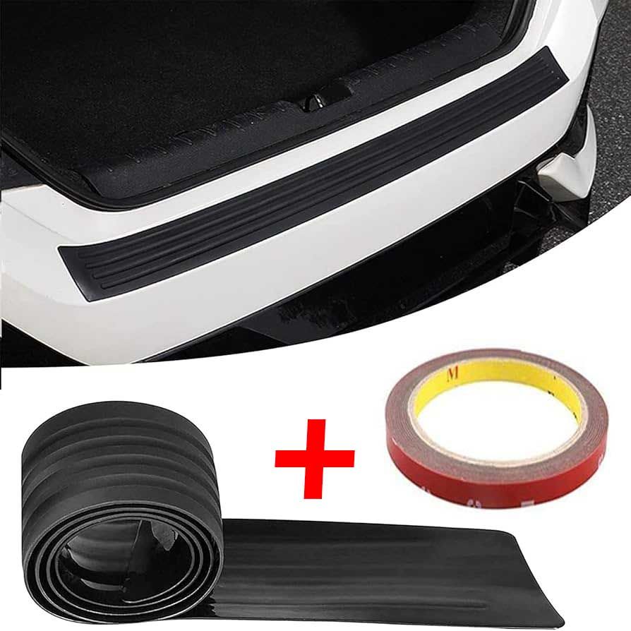 90/104cm Universal Car Trunk Door Sill Plate Protector Rear Bumper Guard High-Grade PVC Rubber Mouldings Pad Trim Cover Strip Car Styling Anti-Collision Anti-Scratch + Nano Tape D.I.Y. Installation
