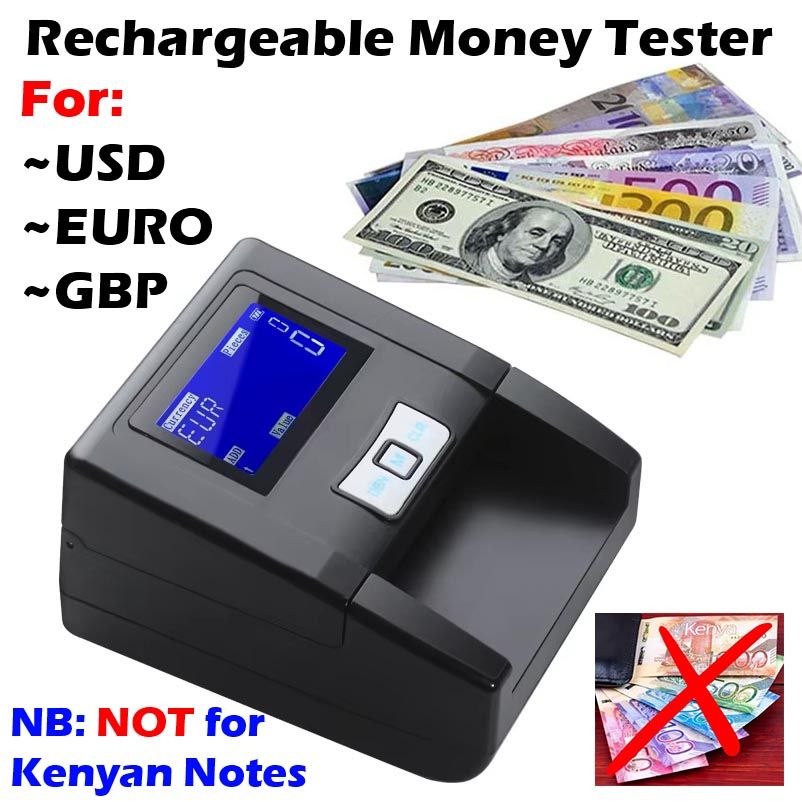 Portable Currency Detector with UV/MG/IR/DD Money Bank Note Tester for US Dollar, Euros & Great Britain Sterling Pound Rechargeable Battery Counterfeit Bill Testing Machine USD, EUR, GBP LCD FT-D300