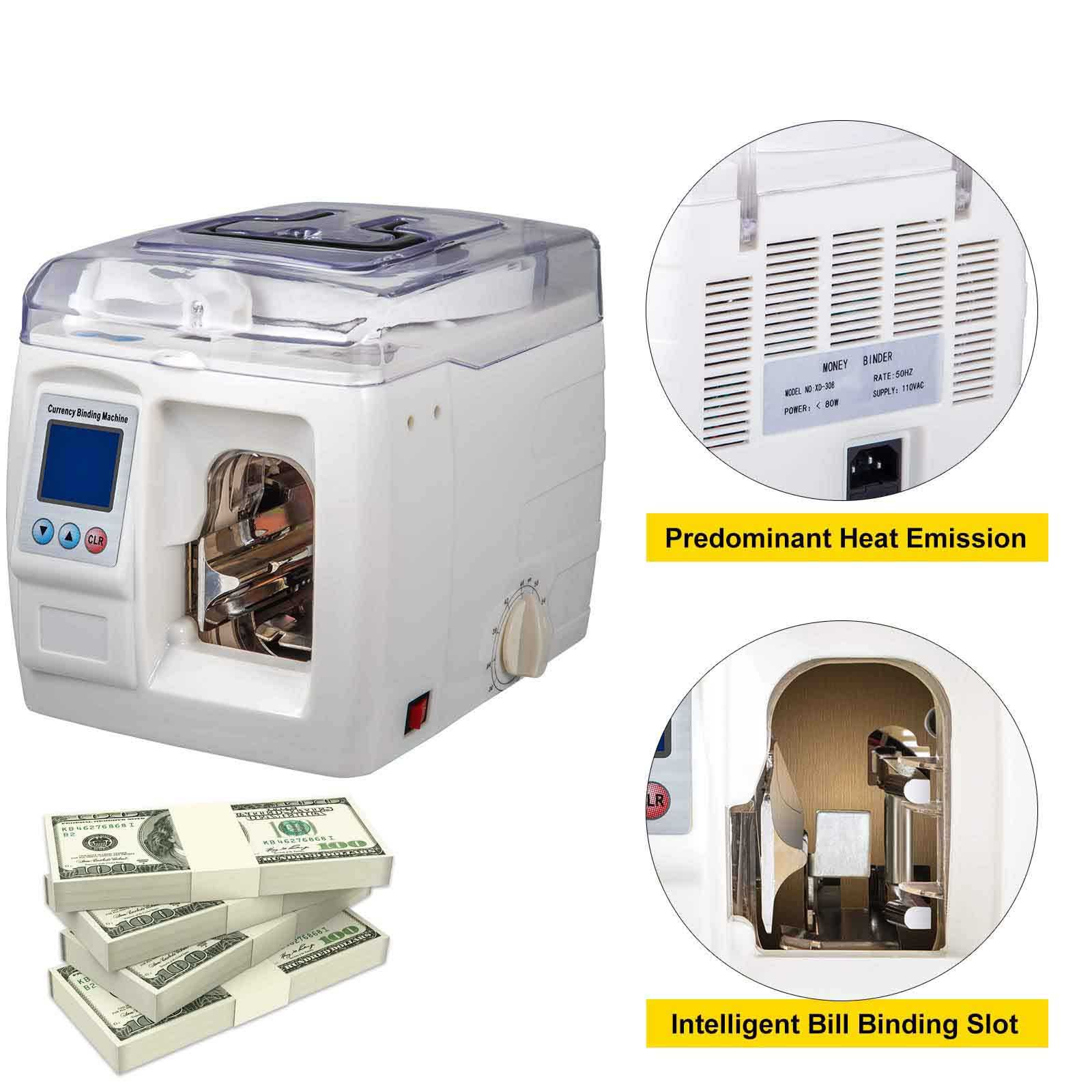 Automatic Money Binding Machine + 10 Rolls Paper Tape - Intelligent Currency Banknotes Bundle Bill Binder with LCD Screen 1.5 s/Once Quick Tie Strapping Home Shop Business Bank