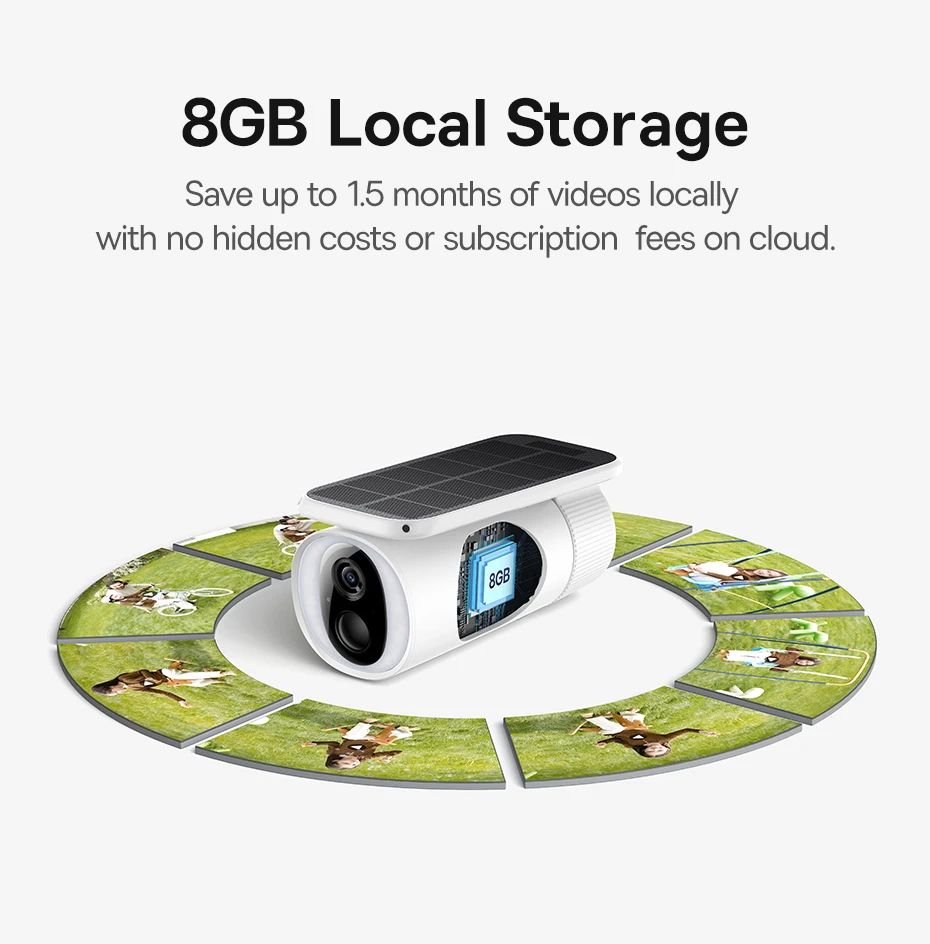 Baseus Solar Security Camera Outdoor, S1 Wireless Solocam, Forever Power with Sunlight-Tracking System, 2K Clarity, 145° Wide View, Built-in 8GB Local Storage and Color Night Vision, No Monthly Fee