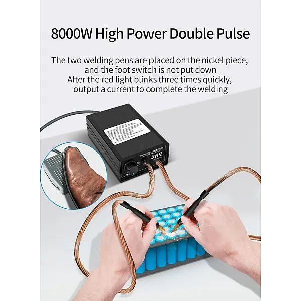 8000W Foot Spot Welder Kit DIY Automatic 18650 Battery Packs Portable Spot Welding Machine Pen For 0.15MM Nickel Strip Voltage Display