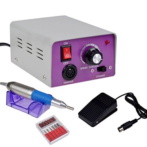 Professional Nail Drill Machine 25000 RPM Electric Nail File Kit with Foot Pedal + 6 Drill Bits + Sanding Bands for Home Salon Manicure Pedicure Acrylic Gel Nail Polishing Tools, 1.0 Count