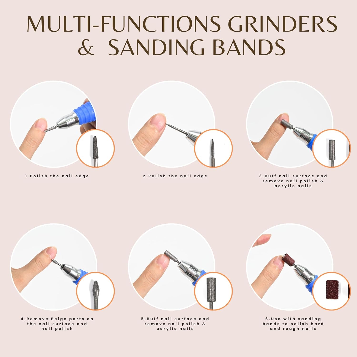 Professional Nail Drill Machine 25000 RPM Electric Nail File Kit with Foot Pedal + 6 Drill Bits + Sanding Bands for Home Salon Manicure Pedicure Acrylic Gel Nail Polishing Tools, 1.0 Count