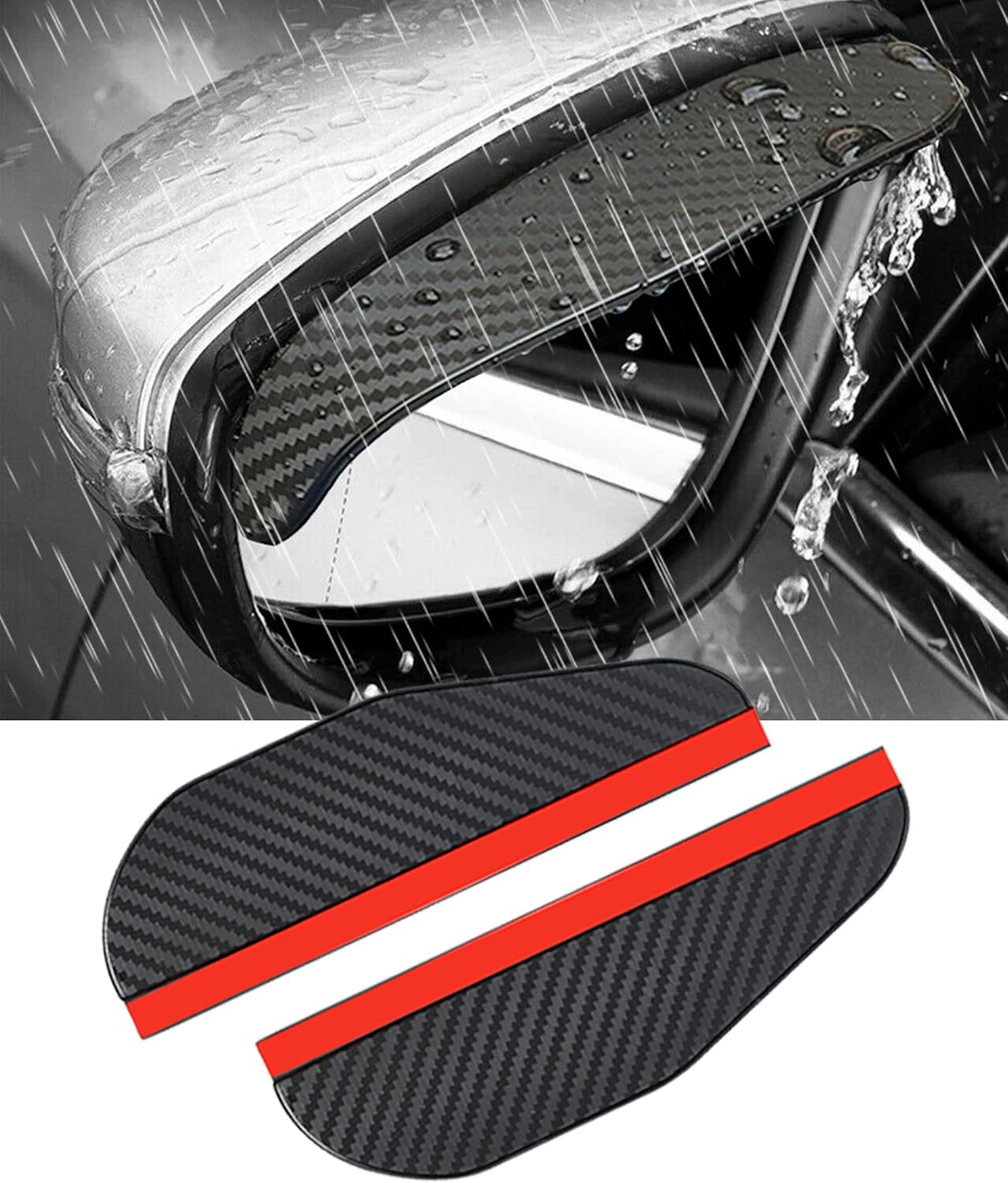 2-Pack Carbon Fiber Car Rear View Side Mirror Rain Board Eyebrow Guard Sun Visor Left & Right Fibre