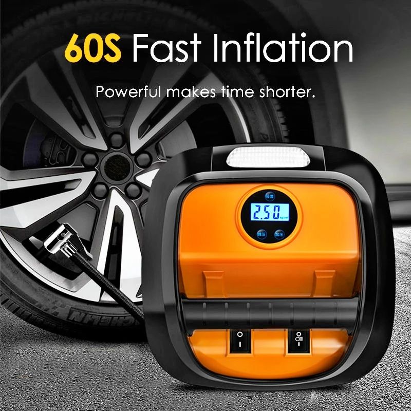 Superior Quality Portable 12V Electric Air Pump Car Tyre Fast Inflator Auto Emergency LED Lamp Digital Display Air Compressor + Lighting Tire Pressure Measurement