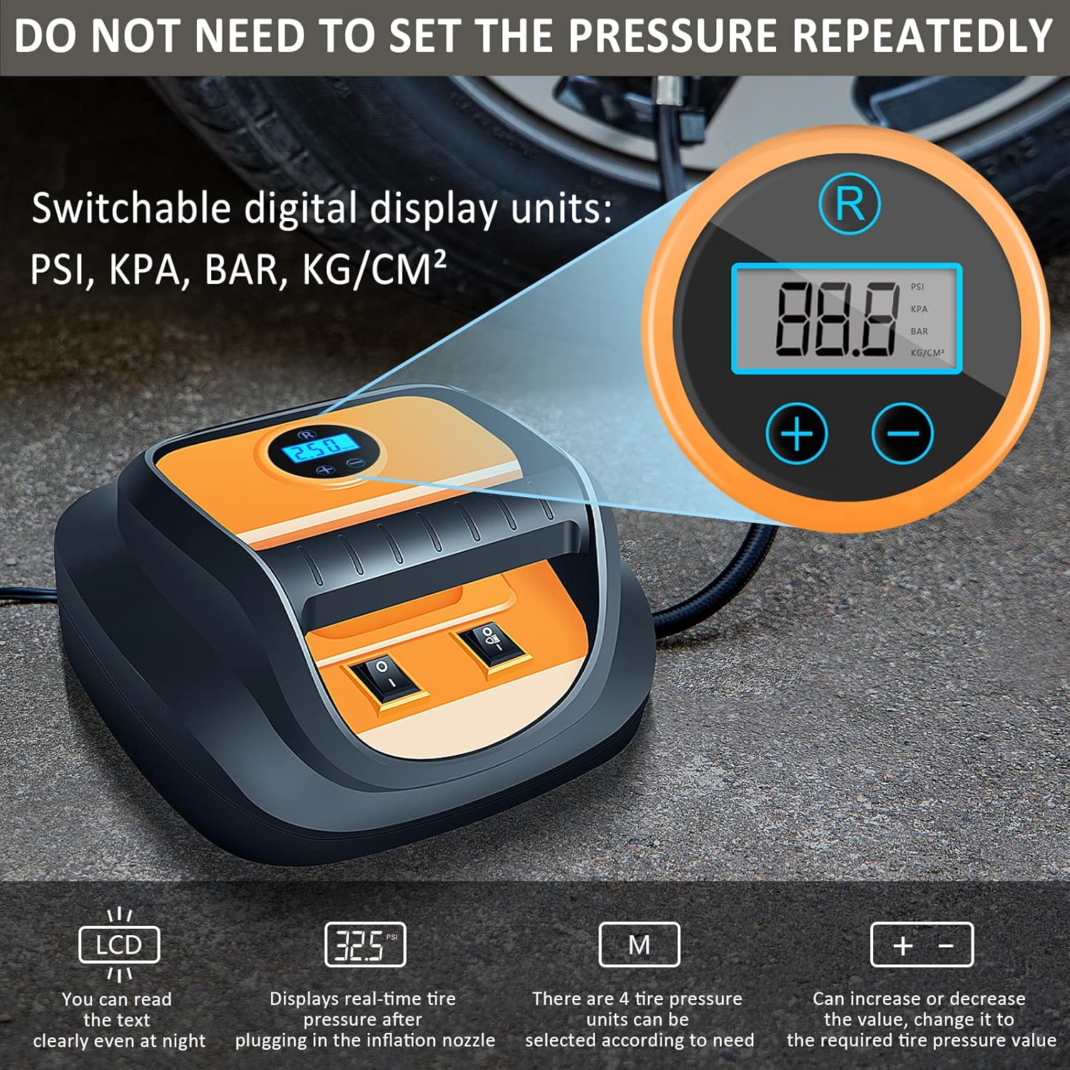 Superior Quality Portable 12V Electric Air Pump Car Tyre Fast Inflator Auto Emergency LED Lamp Digital Display Air Compressor + Lighting Tire Pressure Measurement