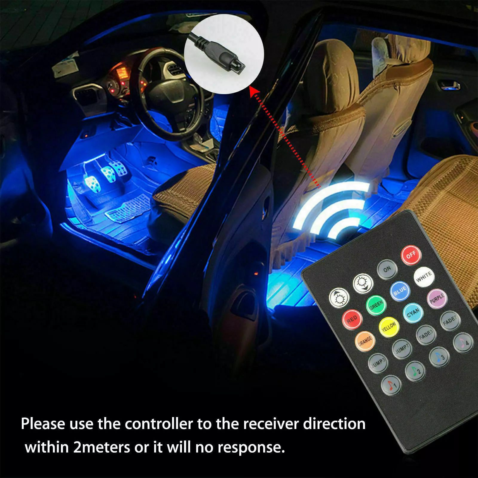 Car LED Lights Interior 4 Pcs 36 Strip Light with Remote, Music Sync Color Change RGB Under Dash Lighting with Vehicle Charger 12V Floor Decorative Atmosphere Ambient Dashboard